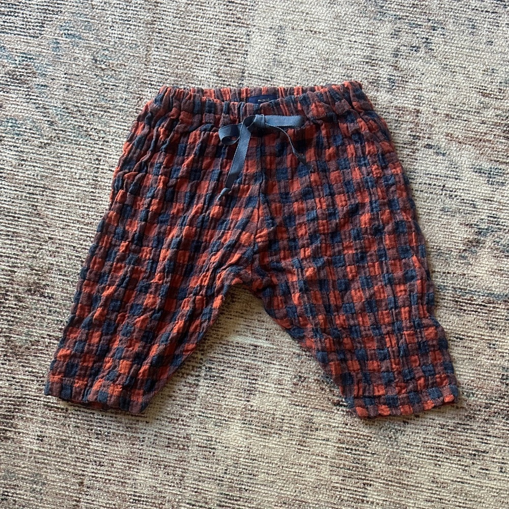 Makié Rust & Navy Plaid Cotton Check Pants - 6 months